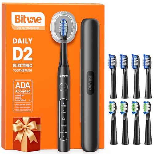 Image of Bitvae D2 Ultrasonic Electric Toothbrush for Adults and Kids, Electric Toothbrush with Rechargeable Power, 8 Toothbrush Heads and 5 Modes, Black
