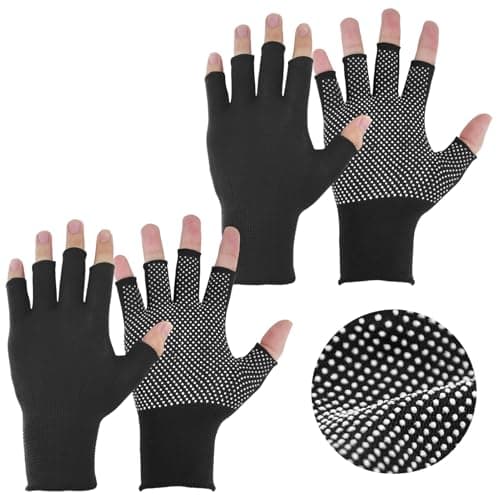 Image of 2 Pairs Fingerless Work Gloves Non Slip Breathable Half Finger Gloves Lightweight Cycling Motorcycle Bike Gloves Fitness Hiking Climbing Outdoor Sports Finger Less Gloves for Man and Women, Black
