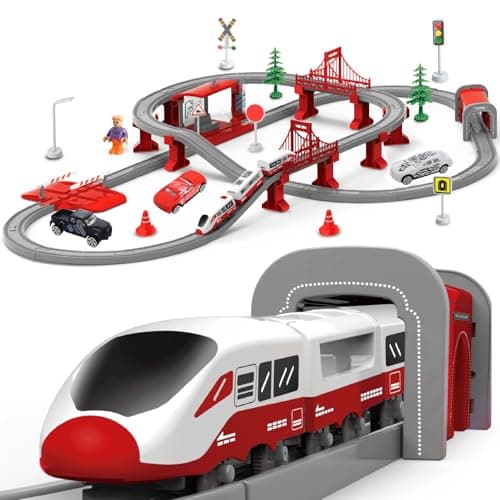 Image of XIAPIA Electric Train Sets Railway Learning Educational Toys for Kids Boys Girls Age 3 Years Up, 104 Pcs Track Accessories Car Set Christmas Xmas New Year Gifts
