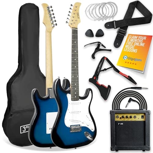 Image of 3rd Avenue XF Full Size 4/4 Electric Guitar Ultimate Kit with 10W Amp, Cable, Stand, Gig Bag, Strap, Spare Strings, Picks, Capo – Blue