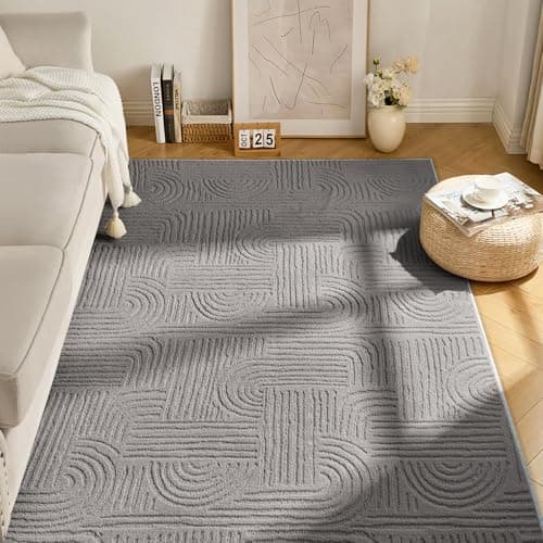Image of Ceneco Grey Rugs Living Room 80x150cm, Fluffy 3D Short Pile Rug for Bedroom Washable Non Slip,Non Shedding Geometric Carpet, Shaggy Area Rugs for Kids Beside Kitchen Office Lounge Dining (Dark Grey)