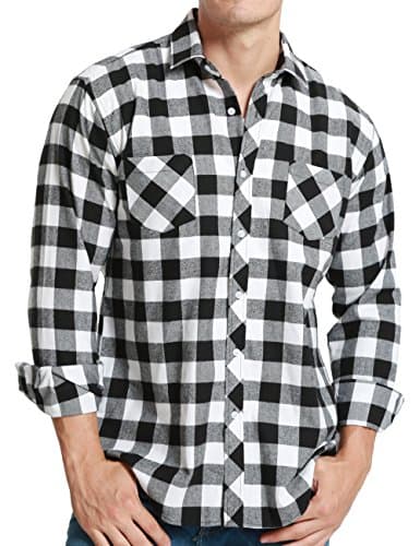 Image of Dioufond Men Flannel Shirt Long Sleeve Lumberjack Costume Mens Checked Shirts Black White Flannel Shirt XL