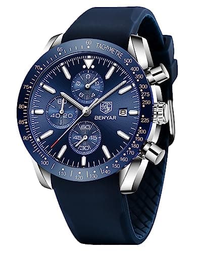 Image of BENYAR Watch for Men Analog Quartz Chronograph Waterproof Luminous Designer Big Face Mens Wrist Watches Business Sport Casual Dress Elegant Gifts for Men,Blue