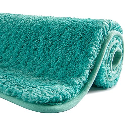 Image of SFLXO 60cm x 40cm Non Slip Bath Mat Machine Washable Durable Soft Fluffy Microfiber Bathroom Mat Water Absorbent Bath Rug Turquoise