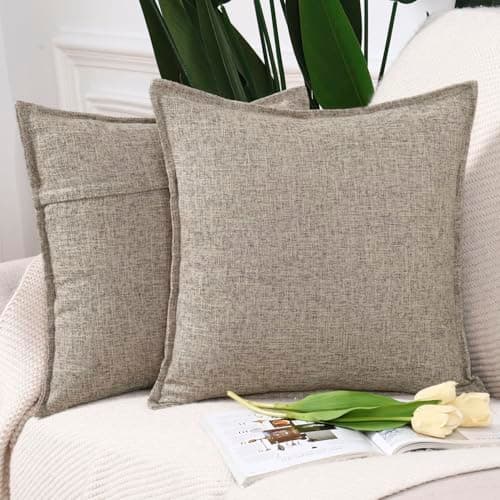 Image of Madizz Set of 2 Faux Linen Cushion Covers 16x16 inch, 40x40 cm, Mixed Taupe Soft Decorative Couch Pillows for Bed Pillowcases for Sofa Livingroom Home Decor