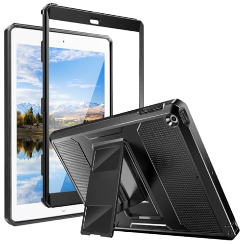 Image of MoKo Case Fit 2018/2017 iPad 9.7 6th/5th Generation - [Heavy Duty] Shockproof Full Body Rugged Hybrid Cover with Built-in Screen Protector Compatible with Apple iPad 9.7 Inch 2018/2017, Black