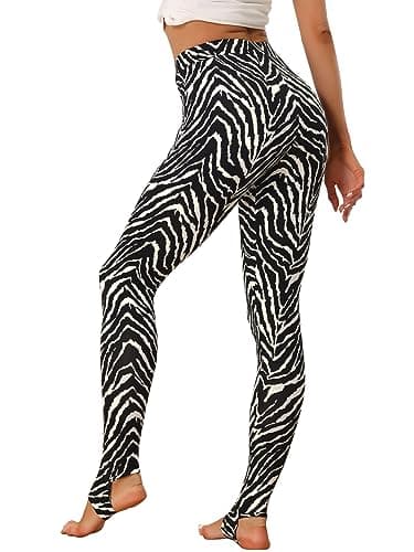 Image of Allegra K Women's Leggings Printed High Waist Elastic Waistband Yoga Stirrup Pants Black-Zebra S