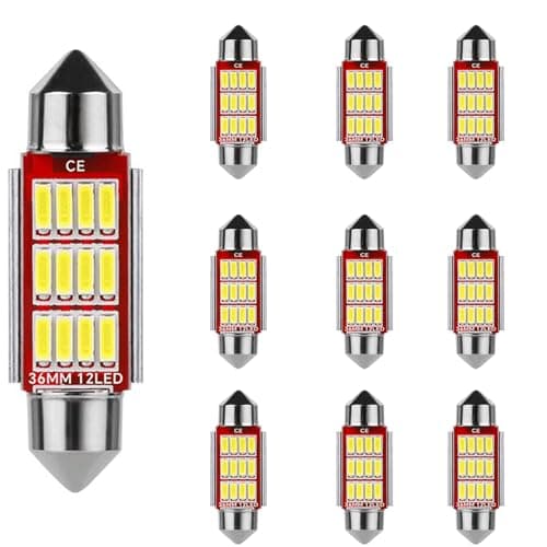 Image of YOUNLEN 10 Pack Festoon LED Car Bulb,LED Dome Reading Xenon White Bulbs Car Interior Light Replacement License Plate Lights Map Lamps No Polarity 12V,500LM,12 SMD 4014 Chipsets (36 MM)
