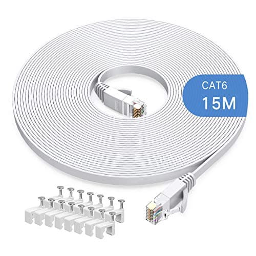 Image of Gulaey 15m Cat6 Ethernet Cable, Long Internet Cables High-Speed Patch Cord Flat Design 1Gbps for 250Mhz/s UTP for Console, PS3, PS4, PS5, Switch, Router, Modem, Patch Panel, PC, TV, Home Office
