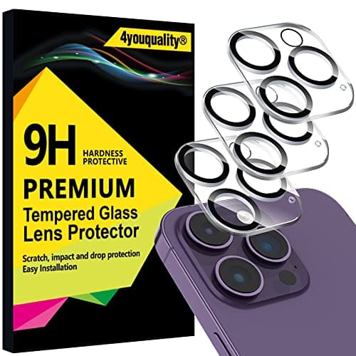 Image of 4youquality [3-Pack Camera Lens Protector for iPhone 14 Pro Max (6.7-inch) & iPhone 14 Pro (6.1-inch), 9H Tempered Glass, [LifetimeSupport][Anti-Scratch][Does Not Affect Night Shots]