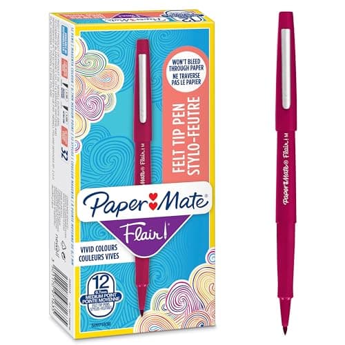 Image of Paper Mate Flair Felt Tip Pens | Medium Point (0.7 mm) Marker Pens | Magenta Red Pens | For WritingMarkingDrawing & Sketching | 12 Count