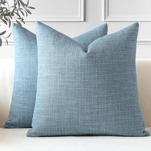 Image of JOTOM Set of 2 Cushion Covers 50x50 cm Linen Blue Decorative Throw Pillow Covers 20x20 Inch Square Cushion Case Home Decor Pillowcases for Couch Sofa Living Room Bed (Blue)