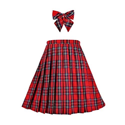 Image of Sunny Fashion Girls Skirt Kids School Uniform Set Red Tartan Pleated Hem Skirt Age 9-10 Years