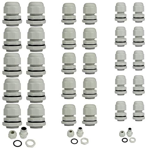 Image of Faconet® Cable Gland Set of 10 M12, 10 M16 and 10 M20, Network Cable Network Cable Secure Network Protection Strain Relief 3x Set of 10, IP68, Cable Gland, grey