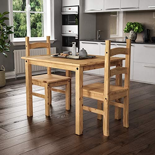 Image of Vida Designs Corona Dining Set 2 Seater, Solid Pine Wood, Dining Table With 2 Chairs