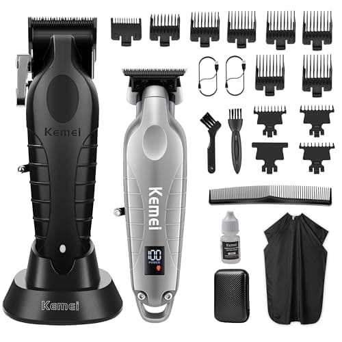 Image of KEMEI Hair Clippers and Trimmers Set Professional, Baber Clippers for Hair Cutting, Rechargeable Electric Trimmers for Men, T-Blade Grooming Kit with 11 Guide Combs for Family, Gifts for Men
