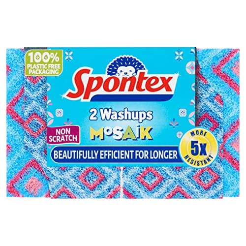 Image of Spontex Washups Mosaik Non Scratch Sponge Scourer, Pack of 2, Blue