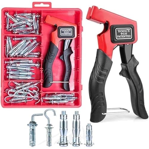 Image of T.K.Excellent Heavy Duty Metal Setting Tool, Paick Hollow Wall Metal Cavity Anchor Plasterboard Fixing 62pcs