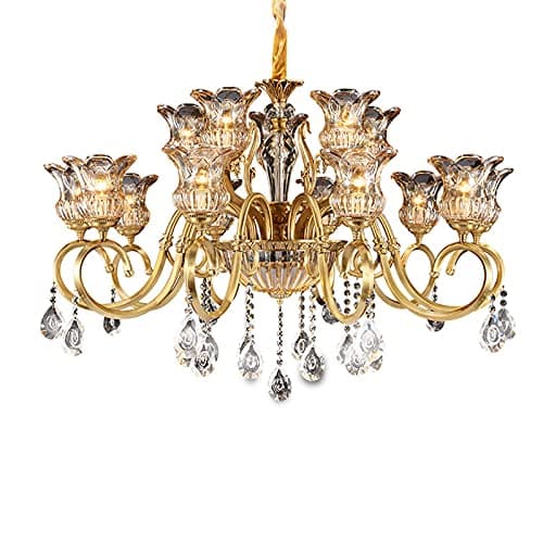 Image of Full Copper E14 European Style Chandelier, Retro Crystal Lighting for Living Room, Dining Room, Bedroom, Hotel, Villa, Elegant Decorative Fixture