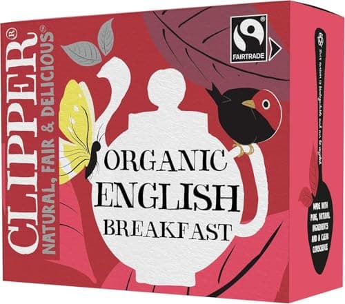 Image of Clipper Fairtrade Organic English Breakfast Tea Bags | Black Tea Bags | Natural, Unbleached, Plant-Based Biodegradable & Sustainable Teabags | Eco Conscious, Non GM & Fair Trade Tea (80 Teabags)