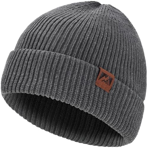 Image of gitzing Knit Cuffed Beanie for Men and Women, Stretchy Soft Warm Daily Cuffed Unisex Winter Fisherman Hats, Gifts for Women/Men/Him/Dad,Dark Dark Gray