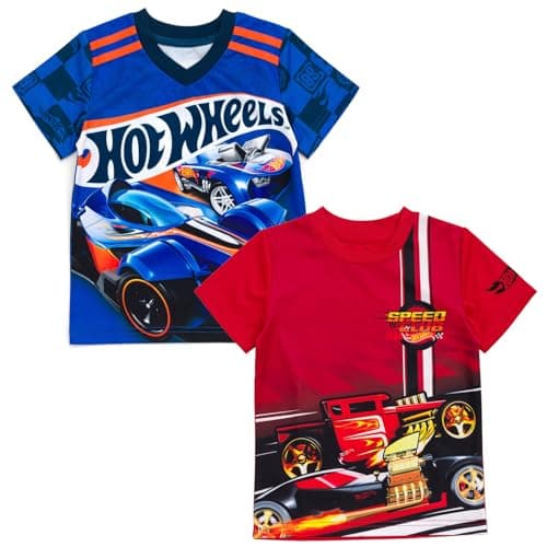 Image of Hot Wheels Toddler Boys 2 Pack Athletic T-Shirts Red/Blue 2T