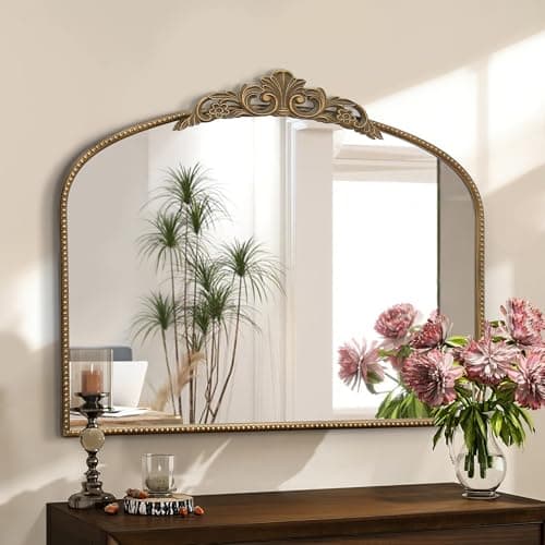 Image of Micasso Large Antique Gold Mirror: 73.7 x 91.4 cm, French Baroque Curved Mirror - Traditional Ornate Vintage Mirror for Wall/Mantelpiece/Entrance/Bathroom/Hallway