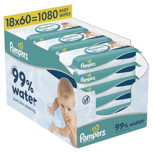 Image of Pampers 99% Water Baby Wipes Plastic Free, 18 Packs of 60 Wipes = 1080 Baby Wet Wipes, Light Lotion with 99% Water