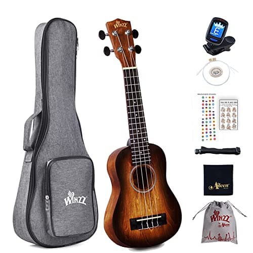 Image of Winzz Kids Adults Ukulele Soprano Beginner Kit 21 Inches with 8 Accessories, Unique Color Design–Brown