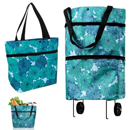 Image of Foldable Shopping Trolley Bag, Portable Large Capacity Shopping Bag with Wheels, Folding Shopping Trolley Reusable Collapsible Shopping Tote Bag for Home Supermarket(Blue)