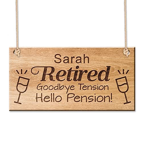 Image of Personalised Funny Retirement Gifts for Women Men Engraved Custom Wooden Sign Hanging Plaque Personalised Gifts for Her Him Grandad Grandma Colleague Teacher Friend Family (Design 2)