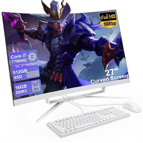 Image of SUKOTOP 27 inch All-in-One Computer Curved FHD Display, All-in-One PC 16GB RAM 512GB ROM SSD Core i7 7700HQ Dual-Band WiFi Bluetooth5.0 with Mouse and Wired Keyboard