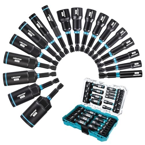 Image of LIBRATON Magnetic Nut Driver Set, 18PCs Impact Driver Bit Set, Deep Nut Drivers Set, Metric Nut Driver for Impact Drill, 5-14 MM Nut Drivers and 6-17 MM Nut Deep Drivers, Bit Holder, for Car Repairs