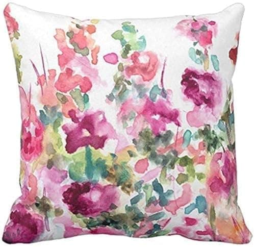 Image of GFGKKGJFF Purple Hollyhocks Pink Abstract Watercolor Flower Floral Watercolour Canvas Cushion Covers 18 x 18 Living Room Decor Throw Pillow Case Covers for Sofa