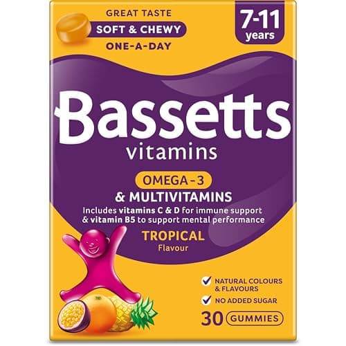 Image of Bassetts Vitamins 7-11 Years Omega 3 Tropical Flavour Multivitamins 30 Gummies