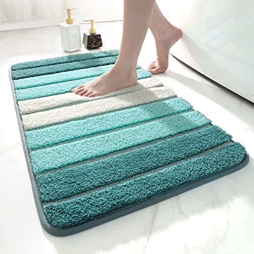 Image of DEXI Bath Mat 50 x 80 cm, Extra Soft Absorbent Microfiber, Non-Slip Washable Rugs for Shower Floor, Bathmat Bathroom Accessories Decor, Turquoise