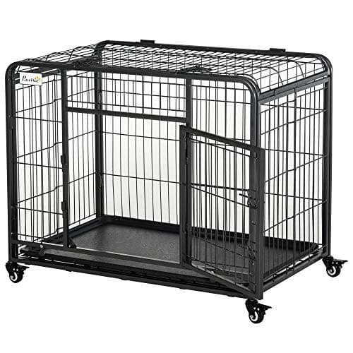 Image of PawHut Metal Dog Cage Kennel Locking Door & Wheels Removable Tray Openable Top For Medium Pets 94 x 58 x 69.5 cm