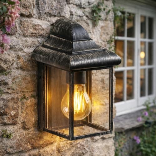 Image of CGC Lighting Outdoor Outside Wall Light Mains Power Security Porch Patio Aluminium Traditional Lantern LED IP43 E27 (Bronze Lantern)