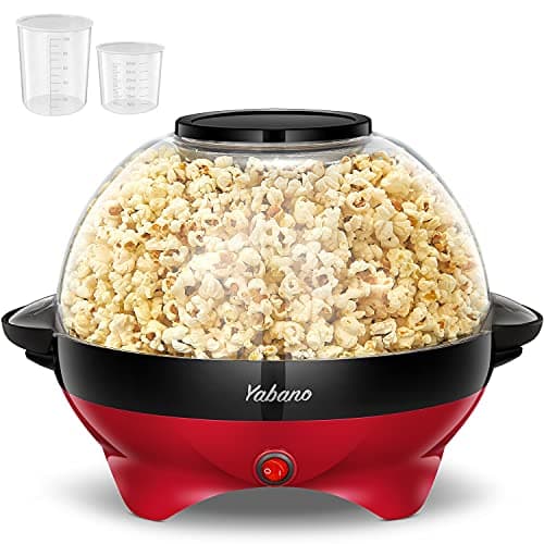 Image of Yabano Popcorn Maker Machine, 5L Popcorn Popper, Nonstick Plate, Electric Stirring with Quick-Heat Technology, Cool Touch Handles, Healthy Less Fat, 800W, RED