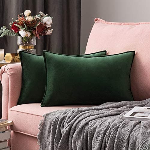 Image of MIULEE Velvet Cushion Covers 30cm x 50cm Dark Green Decorative Oblong Throw Pillow Covers Rectangular Flanges Pillowcases Soft for Livingroom Sofa Bedroom with Invisible Zipper 12 x 20 Inch Pack of 2