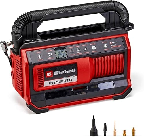Image of Einhell Cordless Hybrid Air Compressor 18V Power X-Change, 3-in-1: High-Pressure Pump (Max. 11 Bar), Low-Pressure Inflator and 25 l/min Deflating, Without Battery PRESSITO 18/25 Compressor