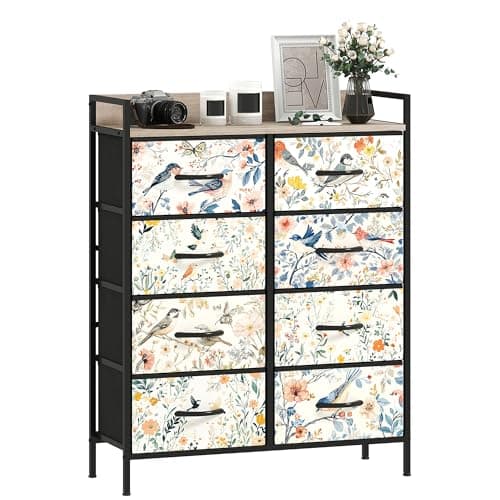 Image of HOMCOM Bedroom Chest of Drawers, Fabric Dresser with 8 Drawers, Open Shelf and Steel Frame for Living Room, Hallway, White