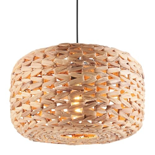 Image of National Lighting Colmena Pendant Shade - Natural Water Hyacinth Handwoven Rattan Light Shade Ceiling Lighting - B22 or E27 Compatible LED Pendant Light, Elegant Hanging Lamp - Bulb Not Included