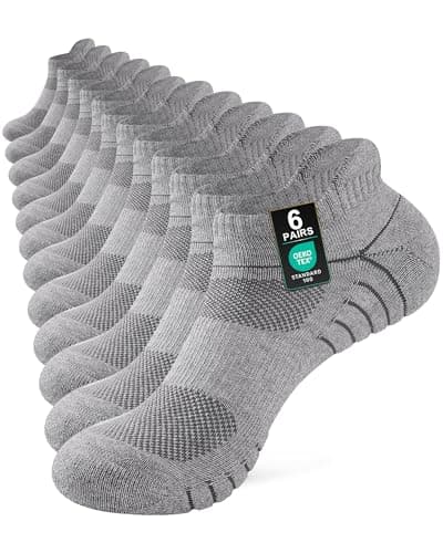 Image of Niorasen Mens Running Socks 6 Pairs, Cushioned Ankle Trainer Socks for Men Women, Breathable Cotton Sports Sock, Anti-Blister Athletic Short Low Cut Sock Grey 9-11