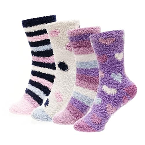 Image of GM Apparel Girls Kids Fluffy Slipper Socks - Non-Skid Gripper - Bed Sock - Super Soft Fuzzy - Cosy Thermal Lounge Socks - Pack of 4 Pairs (2-3 Years)