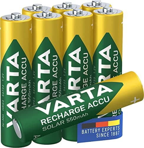 Image of VARTA Batteries AAA, rechargeable, pack of 8, Recharge Accu Solar, Akku, 550 mAh Ni-MH, ready to use, designed for solar garden lights