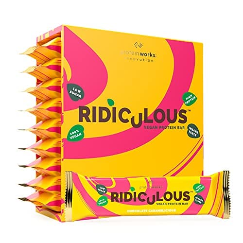 Image of Ridiculous Vegan Protein Bar - Award Winning, Chocolate Caramelicious, 9 Bars, 100% Plant Based & Palm Oil Free, High Protein - Protein Works