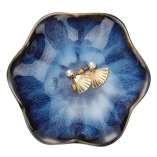 Image of CavspkArt Ceramic Jewelry Dish, Decorative trinket Tray, Small Ring dish, Trinket Key tray, Jewelry Plate, Key Bowl, Ceramic trinket dish Gift for Women and Girls (Dark Blue)