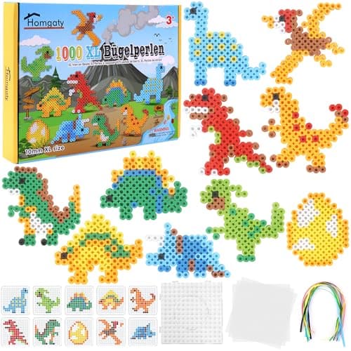 Image of Homgaty 10MM Fuse Beads Kit, 1000 PCS XL Iron Beads with Dinosaur Patterns & Ironing Paper, DIY Art Craft Set for Creative Decor for Teens and Adults
