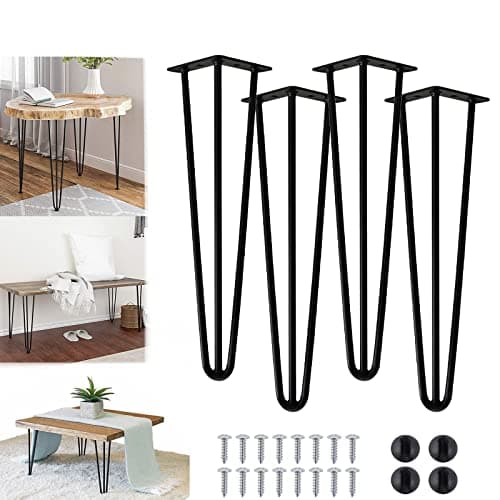 Image of DICN 16 inch Black Hairpin Legs - 3 Rod Design 10mm Heavy Duty Metal Table Legs - Bench Legs - Furniture Legs - Mid Century Modern Style Set of 4 Easy to Install